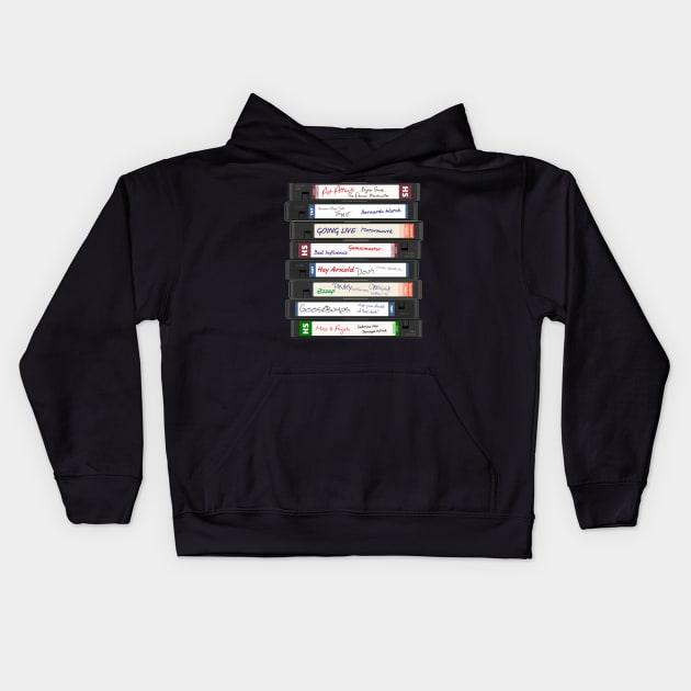 Retro British TV 90s Series VHS Video Cassettes Kids Hoodie by Meta Cortex